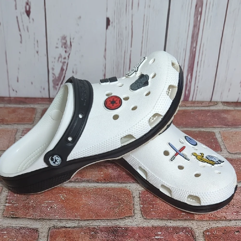 Disney Parks Star Wars Crocs Clogs 2024 Black White Men's 7 Women's 9 HTF Charms